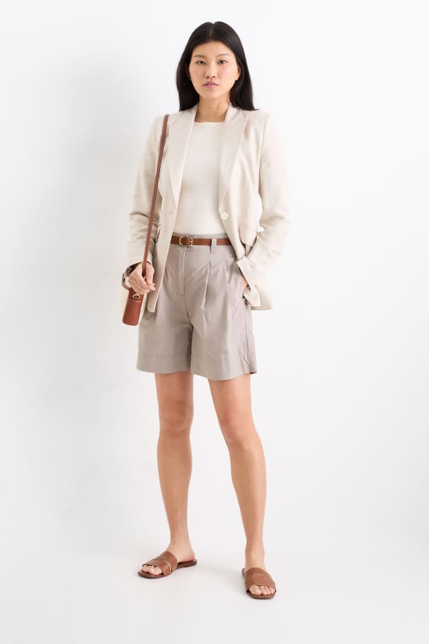 Dames - Korte broek met riem - high waist - taupe