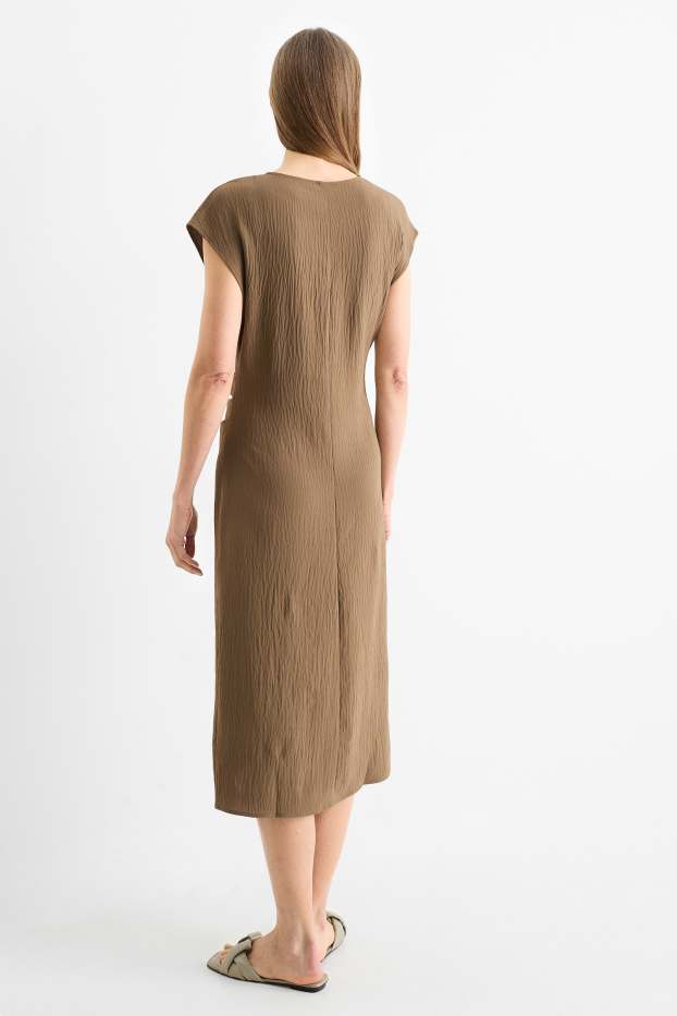 Donna - Vestito aderente con scollo a V - kaki
