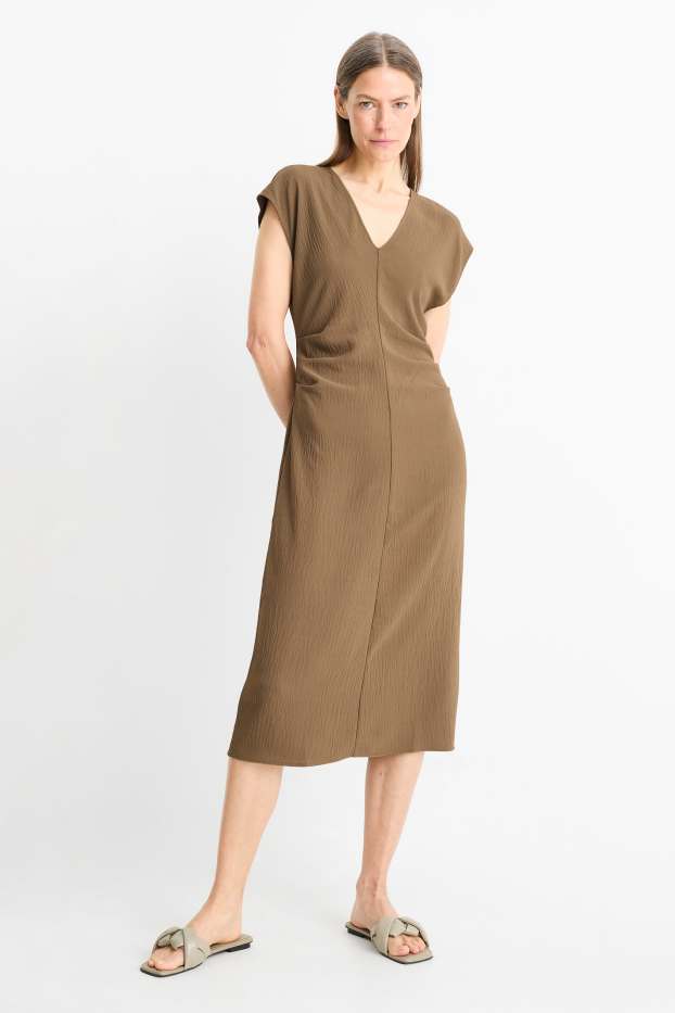 Donna - Vestito aderente con scollo a V - kaki
