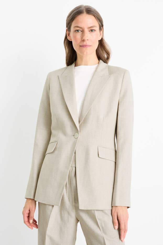 Dames - Oversized blazer, deels met linnen - beige