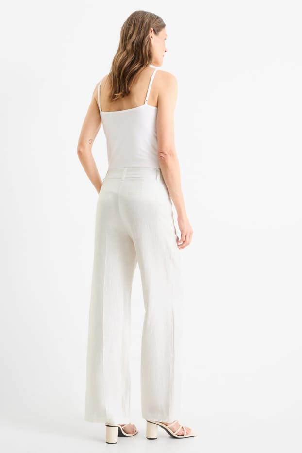 Dona - Pantalons formals de lli - high waist - straight fit - blanc trencat
