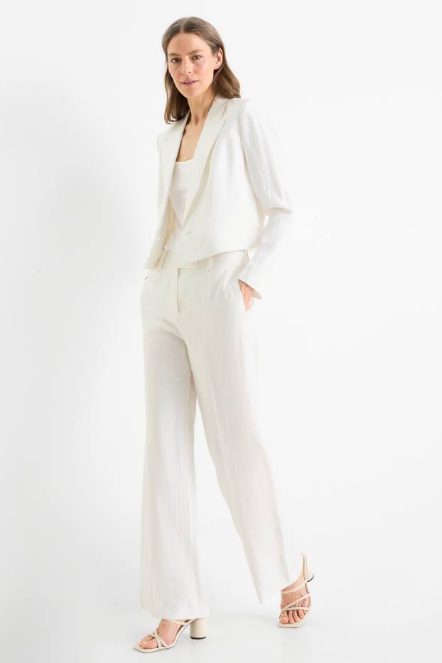 Dona - Pantalons formals de lli - high waist - straight fit - blanc trencat