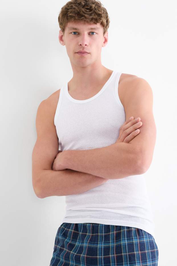 Uomo - Confezione da 5 - canottiera - a coste fini - bianco
