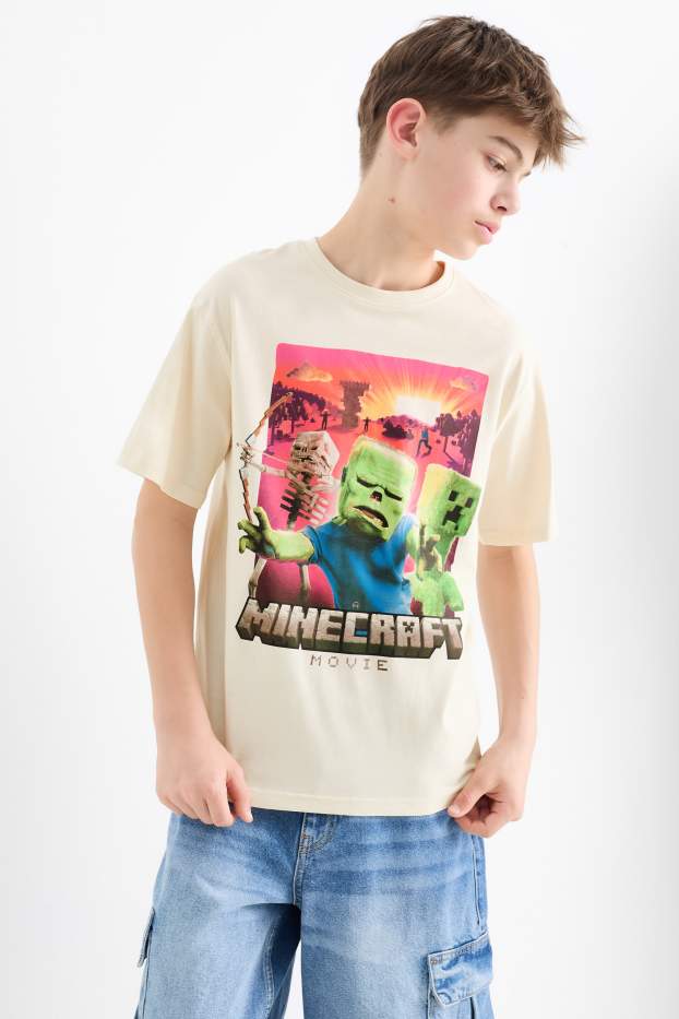 Kinderen: jongens - Set van 2 - Minecraft - T-shirt - zwart / beige