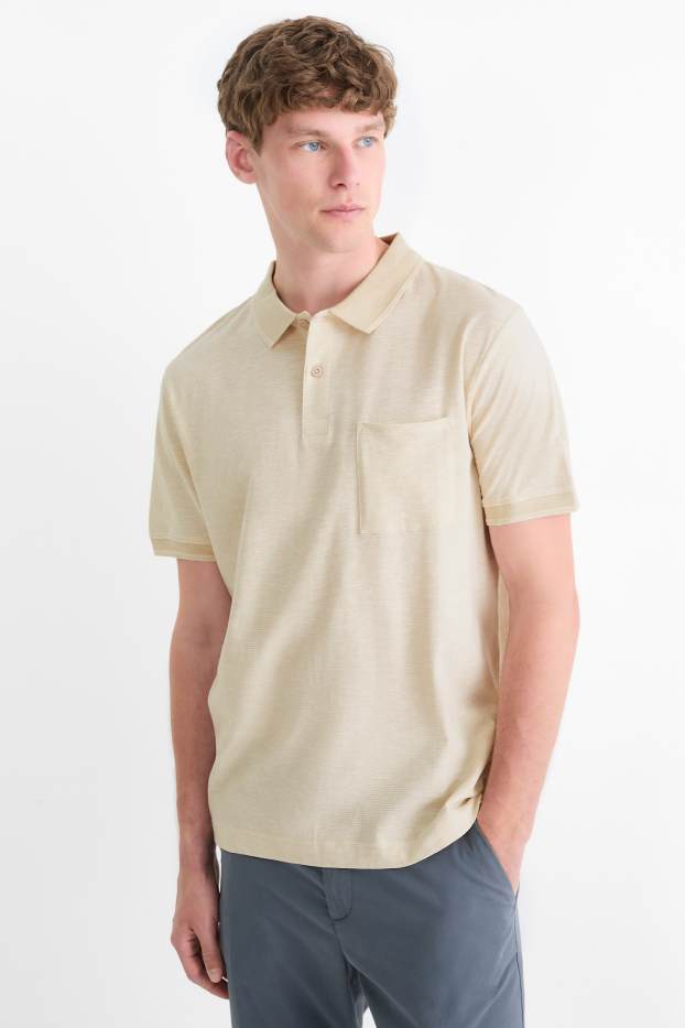 Heren - Poloshirt - regular fit - gestreept - beige