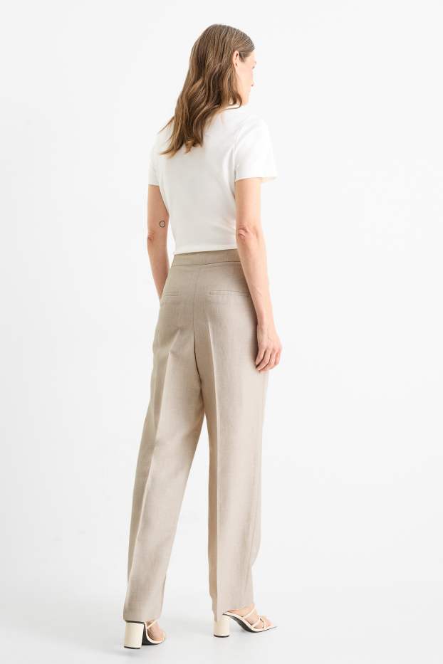 Women - Business trousers with linen content - high waist - wide leg - light beige