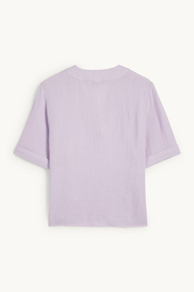 Donna - Blusa di mussola con scollo a V - viola chiaro
