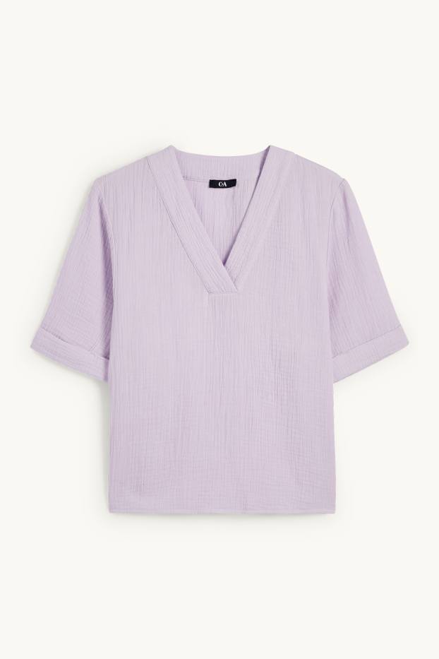Donna - Blusa di mussola con scollo a V - viola chiaro