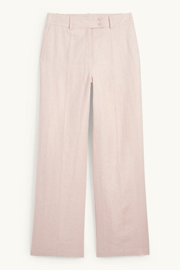 Women - Linen business trousers - high waist - straight fit - rose
