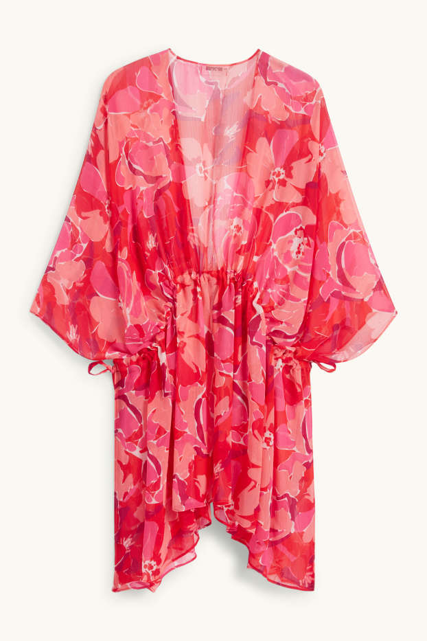 Femei - Kimono din șifon - cu flori - roz