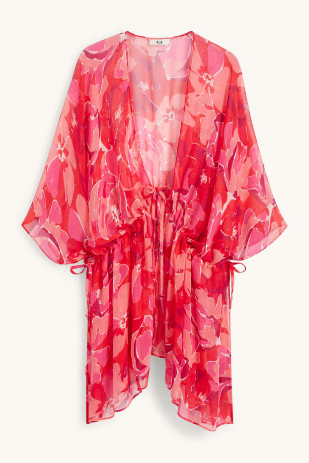 Femei - Kimono din șifon - cu flori - roz