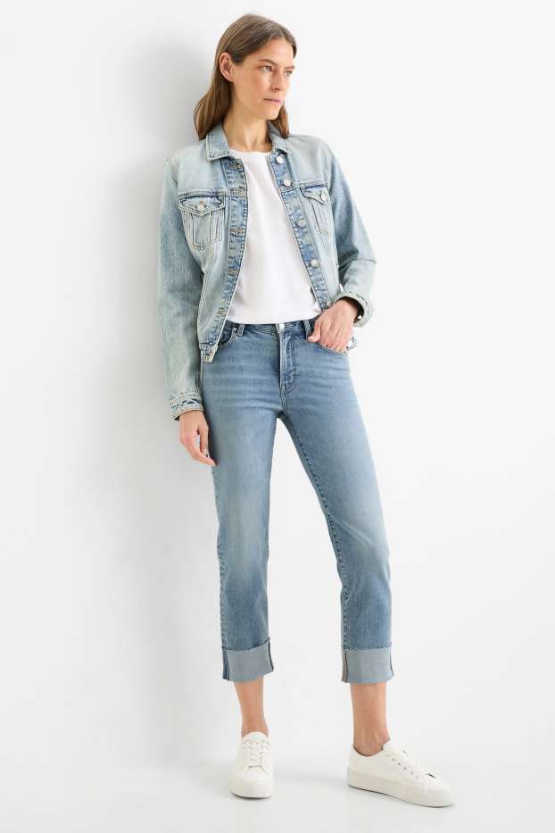 Damen - Crop Straight Jeans - Mid Waist - LYCRA® - helljeansblau