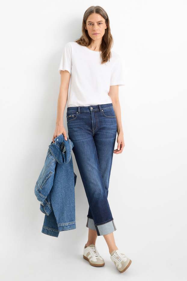 Femmes - Straight jean court - mid waist - LYCRA® - jean bleu foncé