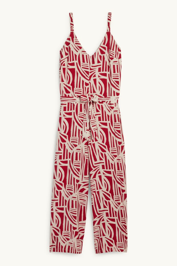 Donna - Tuta - con motivi - rosso / beige