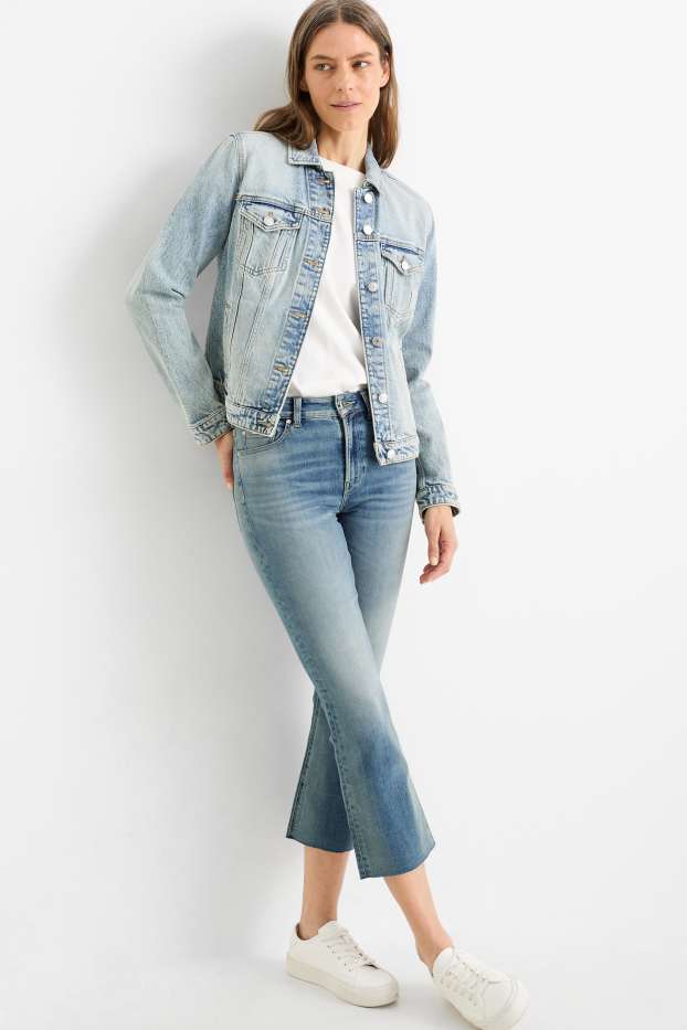 Women - Cropped bootcut jeans - mid-rise waist - denim-light blue