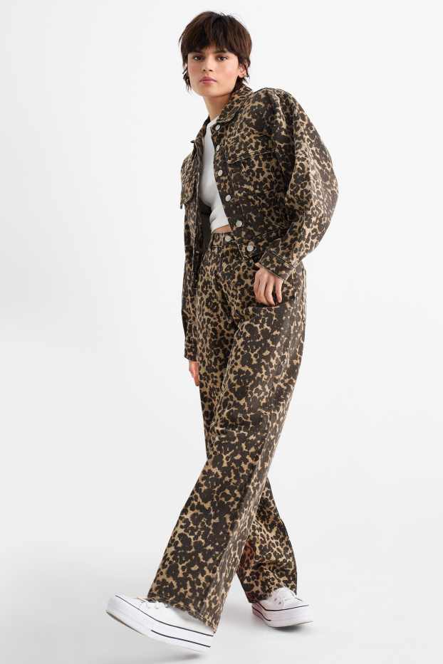 Dames - Baggy jeans - mid waist - luipaardvelprint - bruin