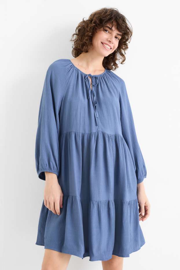Femmes - Robe évasée en viscose - bleu
