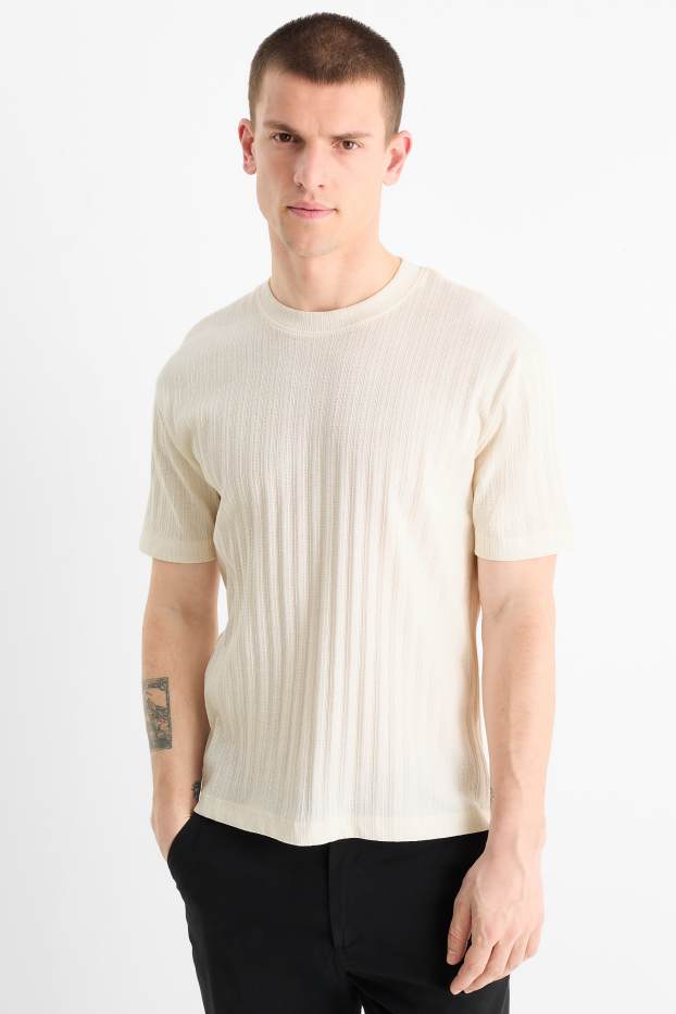 Men - T-shirt - relaxed fit - ribbed - cremewhite