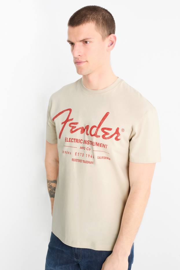 Heren - T-shirt - relaxed fit - Fender - licht beige