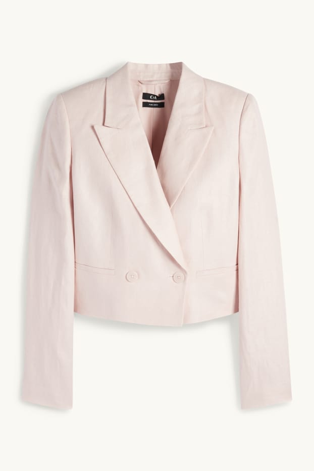 Damen - Crop Leinen-Blazer - Regular Fit - rosa
