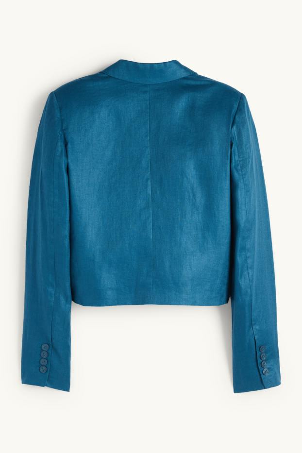 Women - Cropped linen blazer- regular fit - petrol