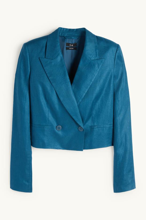 Women - Cropped linen blazer- regular fit - petrol