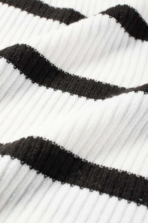 Femmes - T-shirt - regular fit - finition côtelée - à rayures - blanc / noir