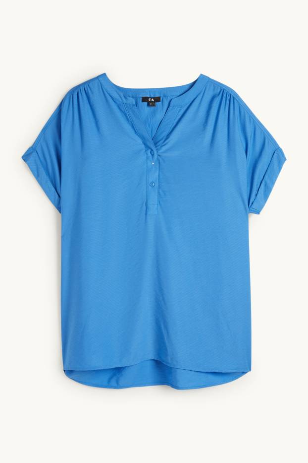 Dona - Brusa amb coll en punta - texturada - blau