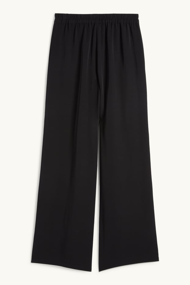 Dámské - Plátěné kalhoty - mid waist - wide leg - černá