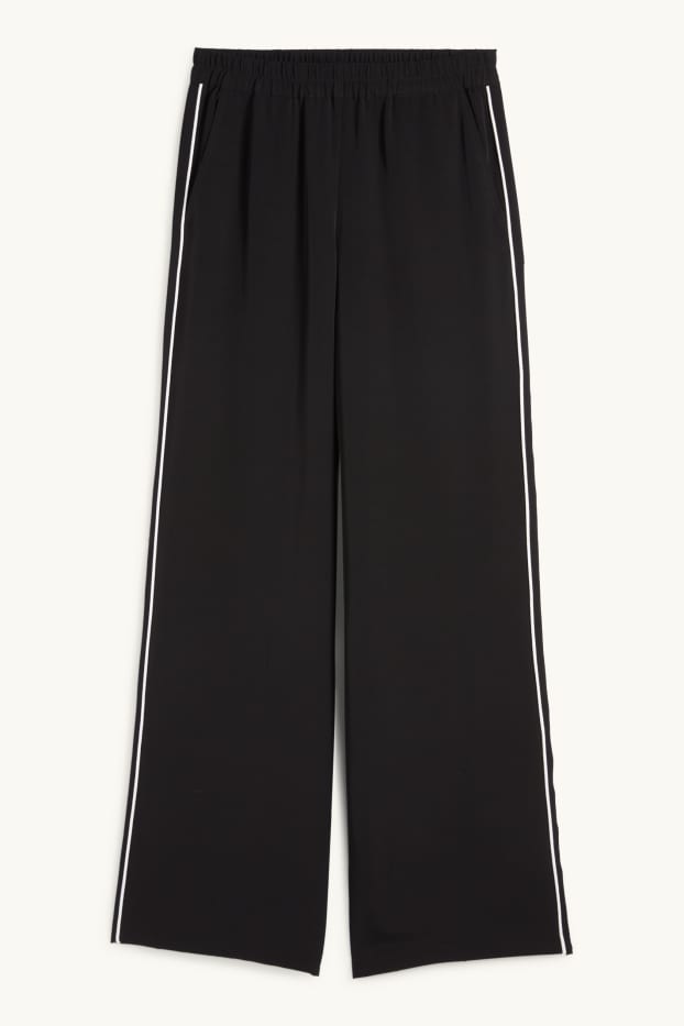 Dámské - Plátěné kalhoty - mid waist - wide leg - černá