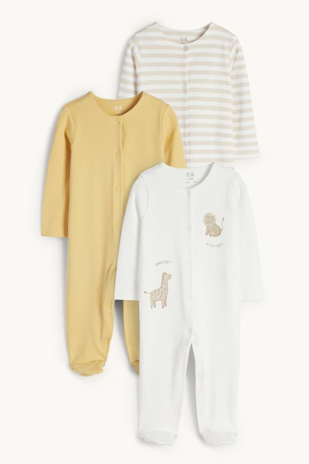 Unisexe - Lot de 3 - girafes et lions - pyjamas bébé - blanc crème
