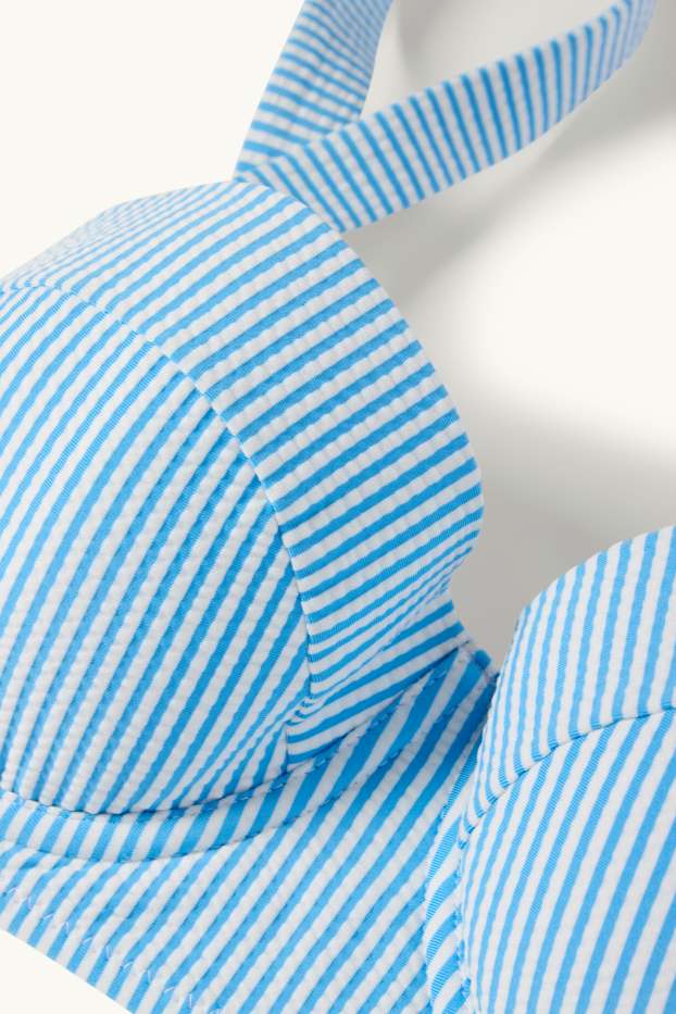 Damen - BH mit Bügel - BALCONETTE - wattiert - gestreift - weiß / hellblau