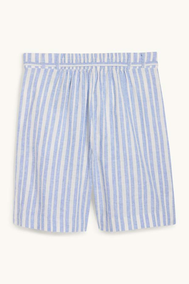 Damen - Shorts - High Waist - Leinen-Mix - gestreift - weiß / hellblau
