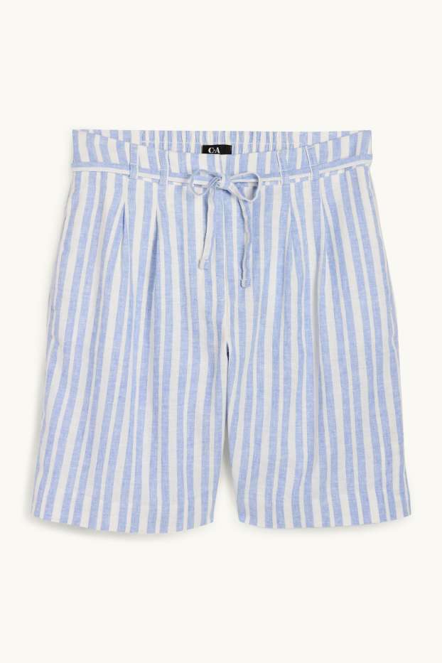 Damen - Shorts - High Waist - Leinen-Mix - gestreift - weiß / hellblau