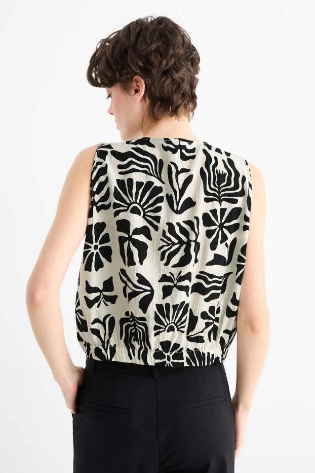 Femmes - Chemisier à col V et nœud - à motif - noir / beige