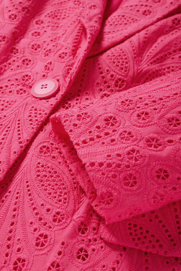 Women - Long blazer - regular fit - broderie anglaise - pink