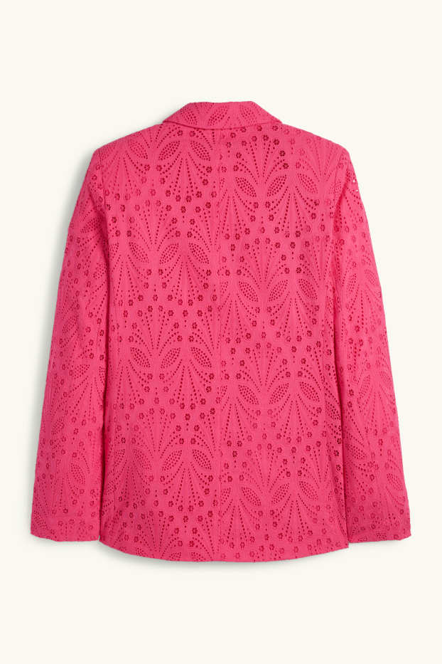 Women - Long blazer - regular fit - broderie anglaise - pink