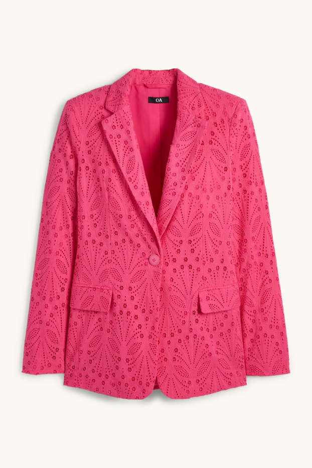 Women - Long blazer - regular fit - broderie anglaise - pink