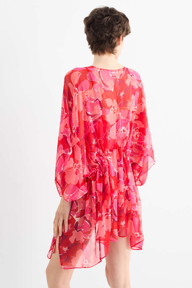 Femei - Kimono din șifon - cu flori - roz
