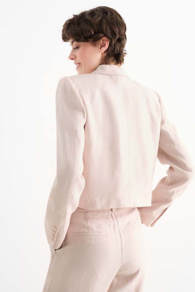 Damen - Crop Leinen-Blazer - Regular Fit - rosa