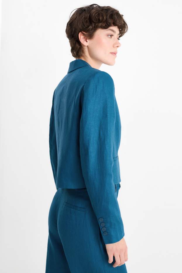 Women - Cropped linen blazer- regular fit - petrol