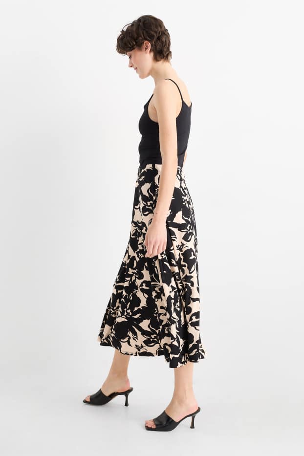 Dames - Rok - gebloemd - zwart / beige