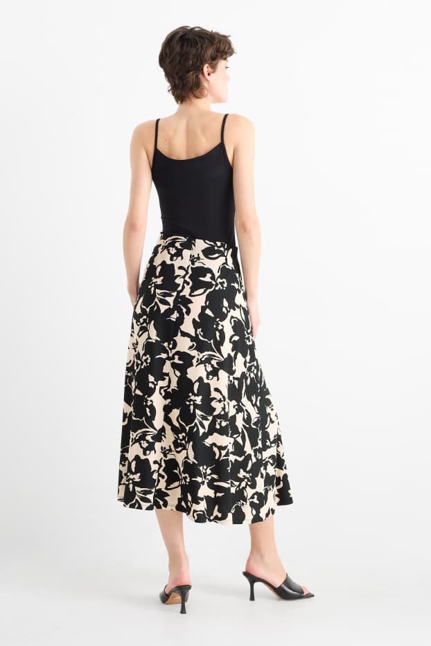 Dames - Rok - gebloemd - zwart / beige