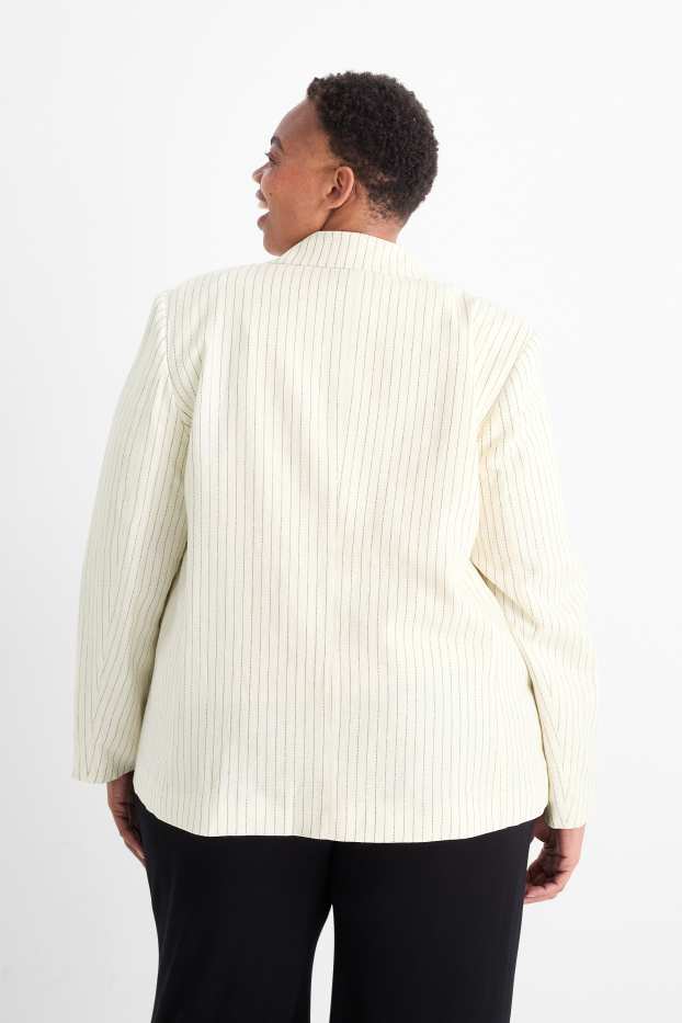 Dámské - Blejzr - relaxed fit - lněná směs - s úzkými proužky - krémově bílá