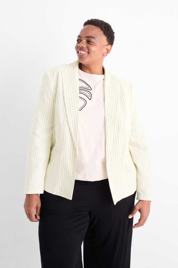 Dámské - Blejzr - relaxed fit - lněná směs - s úzkými proužky - krémově bílá