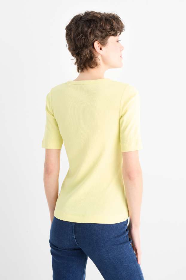Femmes - Lot de 2 - T-shirts - côtelés - jaune clair
