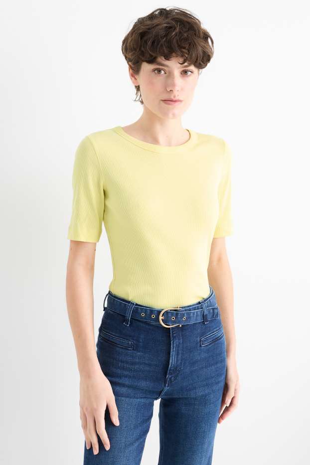 Femmes - Lot de 2 - T-shirts - côtelés - jaune clair