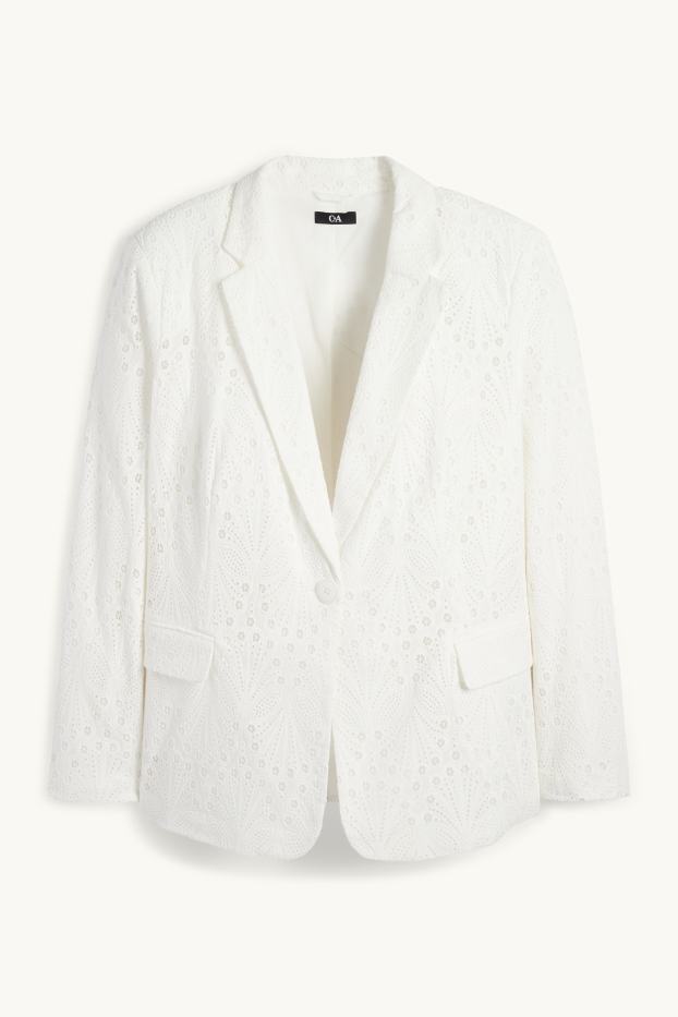 Donna - Blazer - regular fit - broderie anglaise - bianco crema