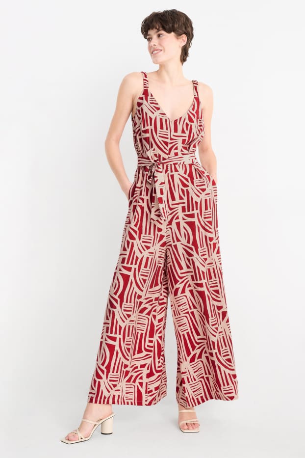 Donna - Tuta - con motivi - rosso / beige