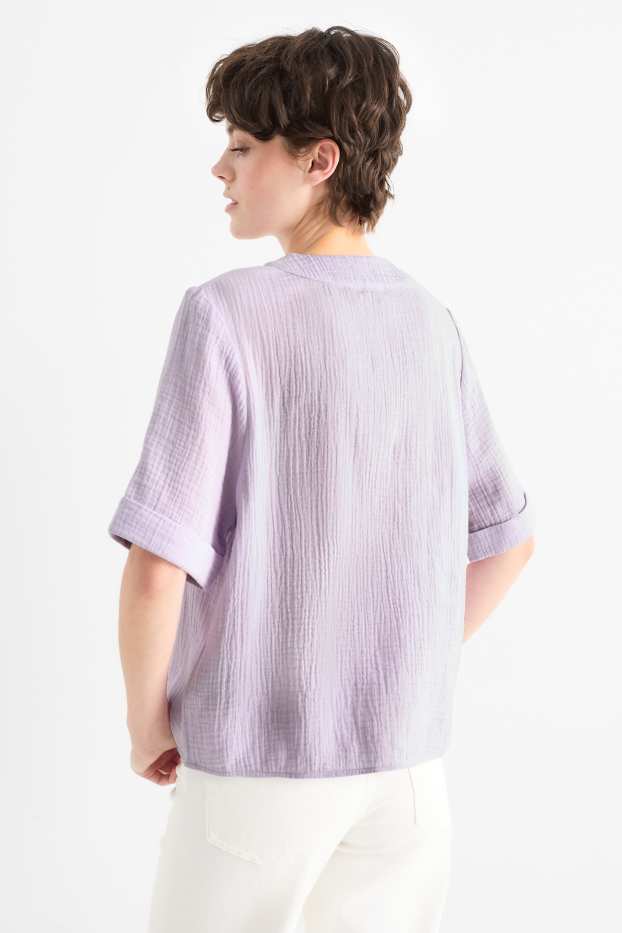 Donna - Blusa di mussola con scollo a V - viola chiaro